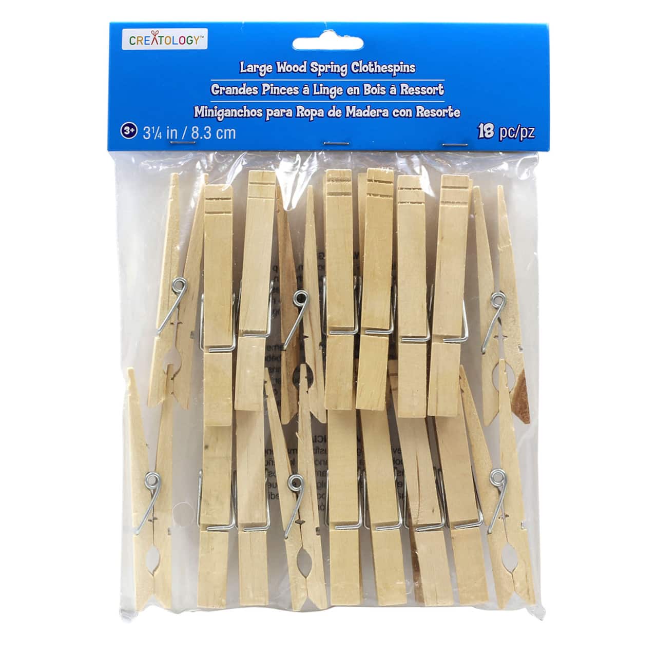 12 Packs: 18 ct. (216 total) 3.5" Wood Clothespins by Creatology™